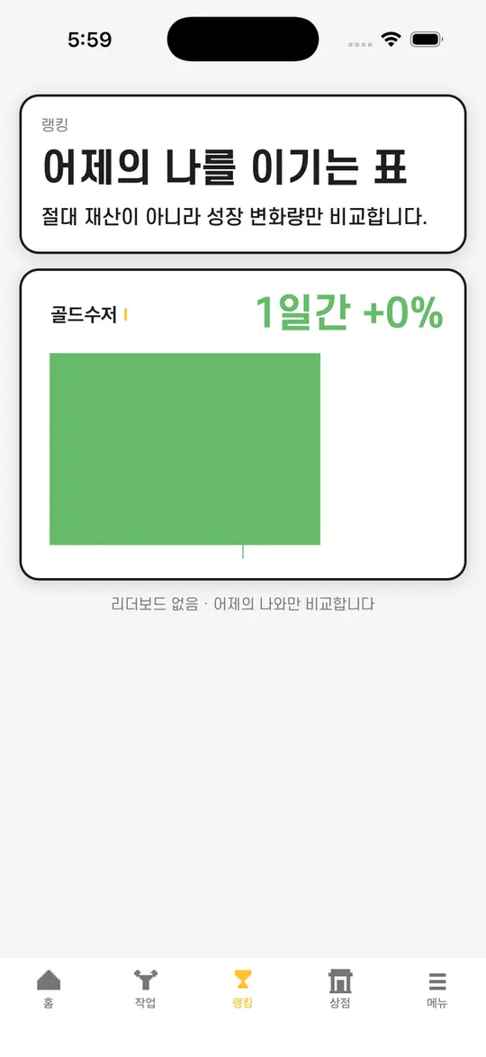 spoon 랭킹 화면 — 순위표 없이 어제의 나와 비교